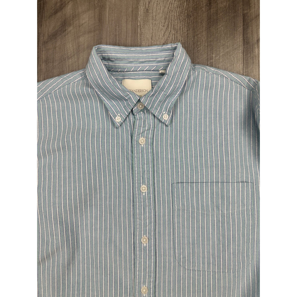 JW Anderson x UNIQLO Striped Oxford Oversized Long Sleeve Shirt in Blue, Green, White — Size XS // Preowned