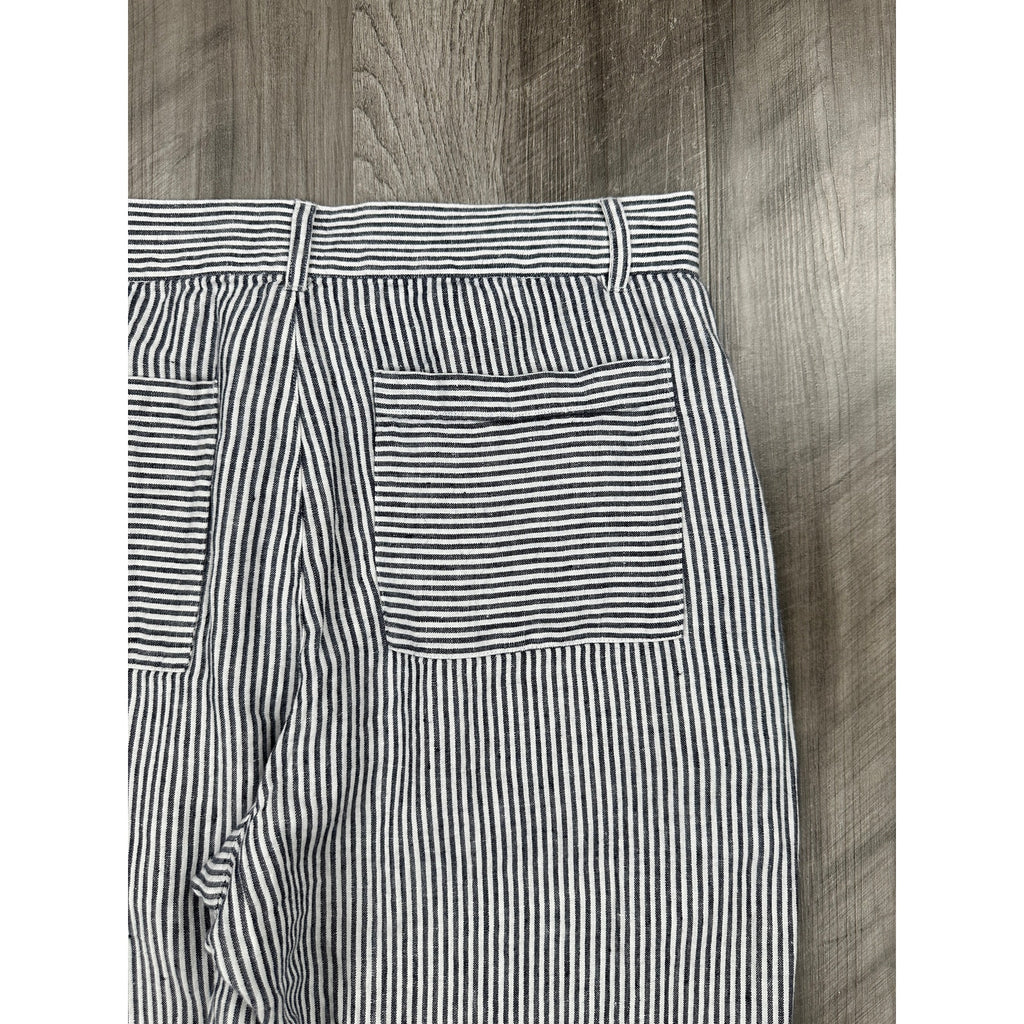 Alex Crane Cham Linen Feel Breezy Button Fly Lines Pants in Navy, Linen White — Size 28