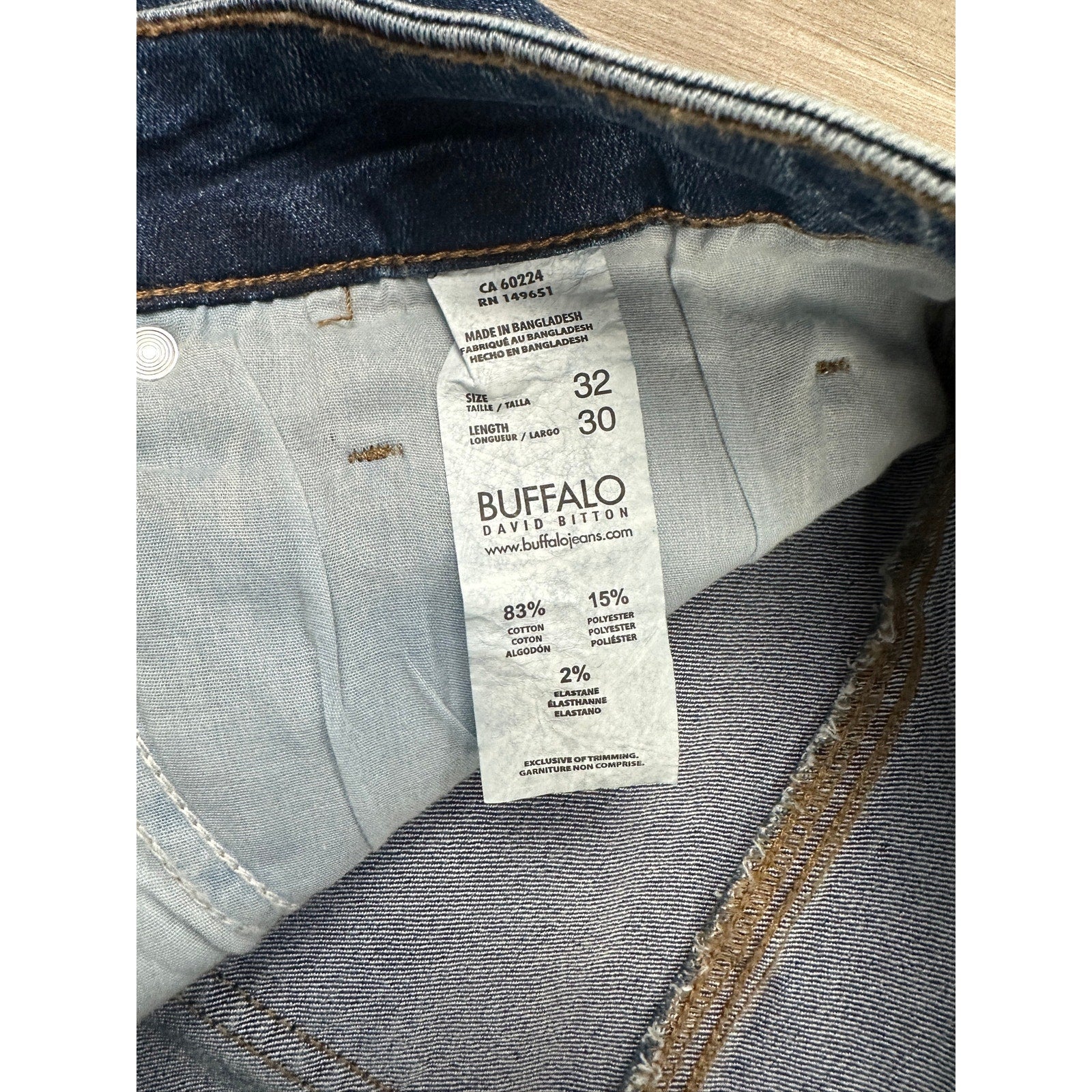 Buffalo David Bitton Straight Six Stretch Jeans in Indigo Sanded — Size 32x30