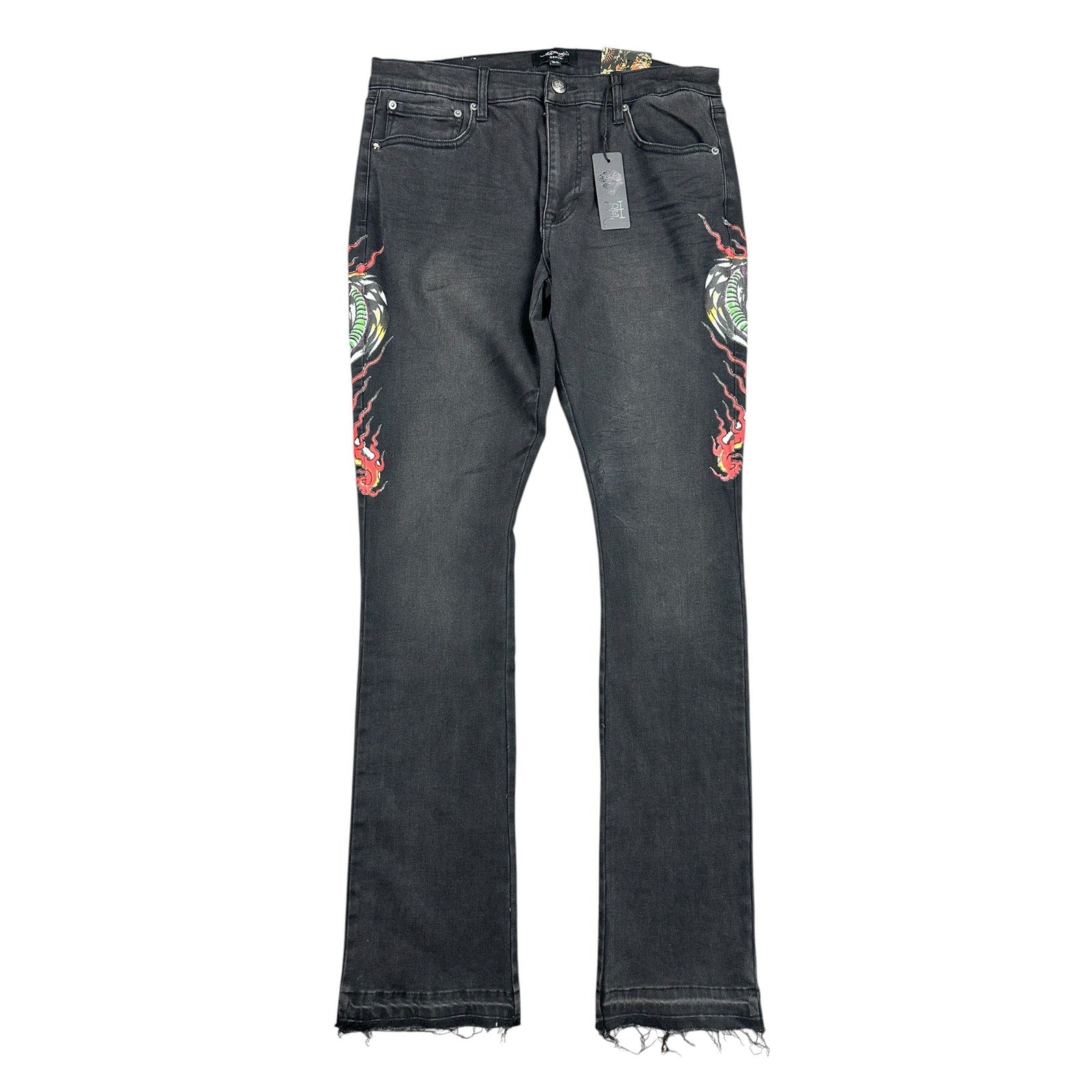 Ed Hardy Stacked Boot Cut Stretch Jeans in Black Wash — Size 34