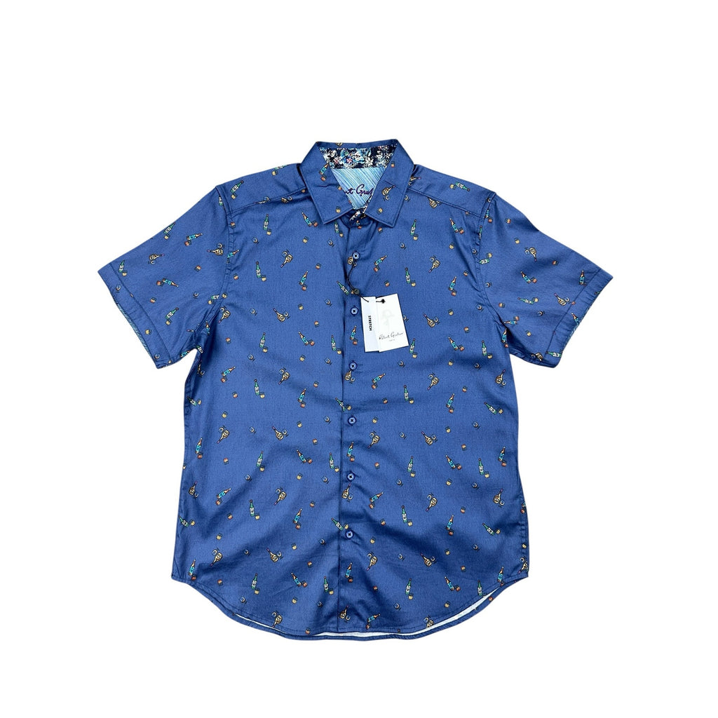 Robert Graham Good-Night Cocktail Classic Fit Short Sleeve Shirt in Navy — Size Medium