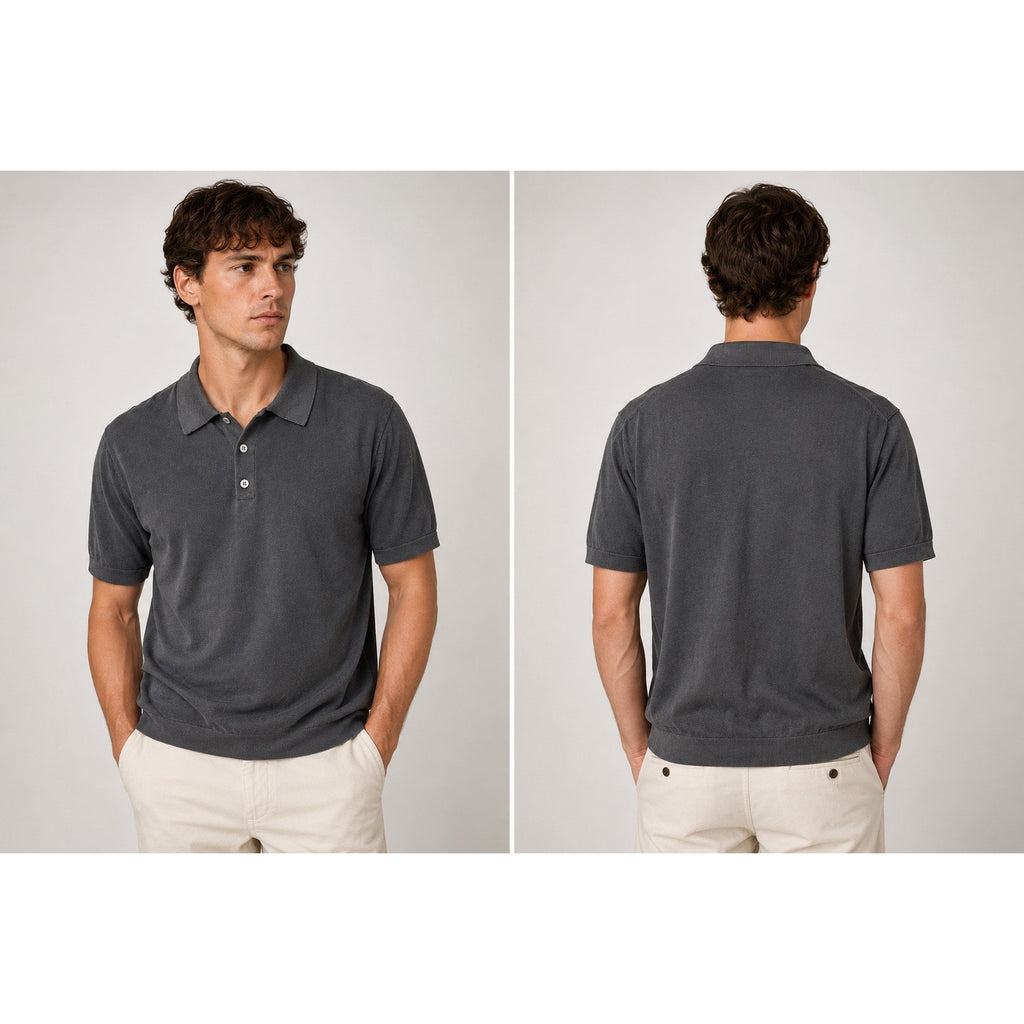 Madewell Garment Dyed Three Button Polo Sweater in Charcoal — Size XL // Preowned