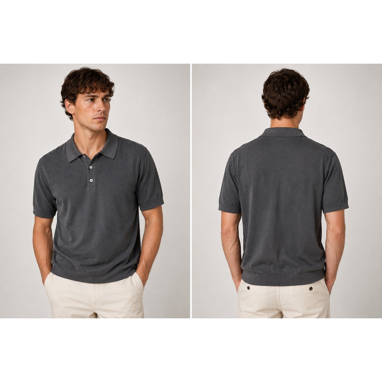 Madewell Garment Dyed Three Button Polo Sweater in Charcoal — Size XL // Preowned