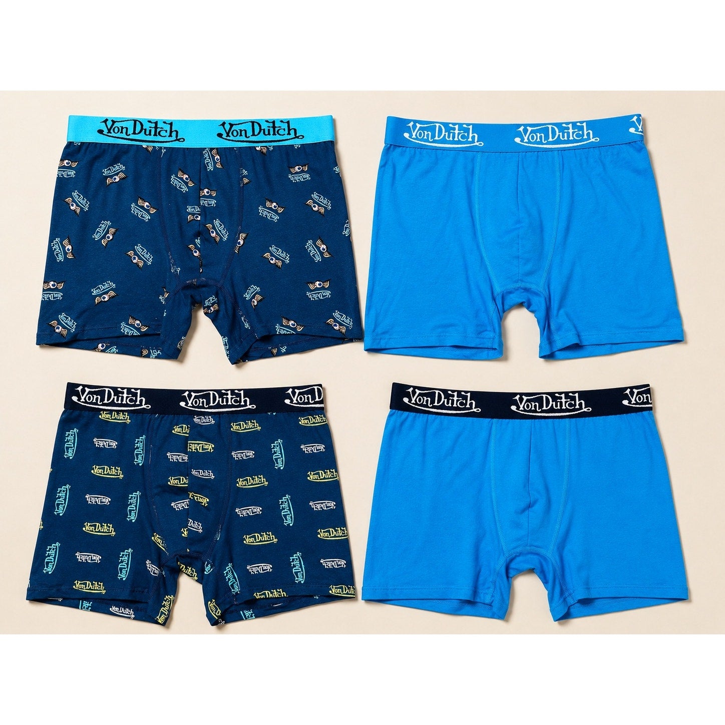 Von Dutch Cotton Stretch Boxer Briefs 4-Pack in Multi Assortment — Size Large