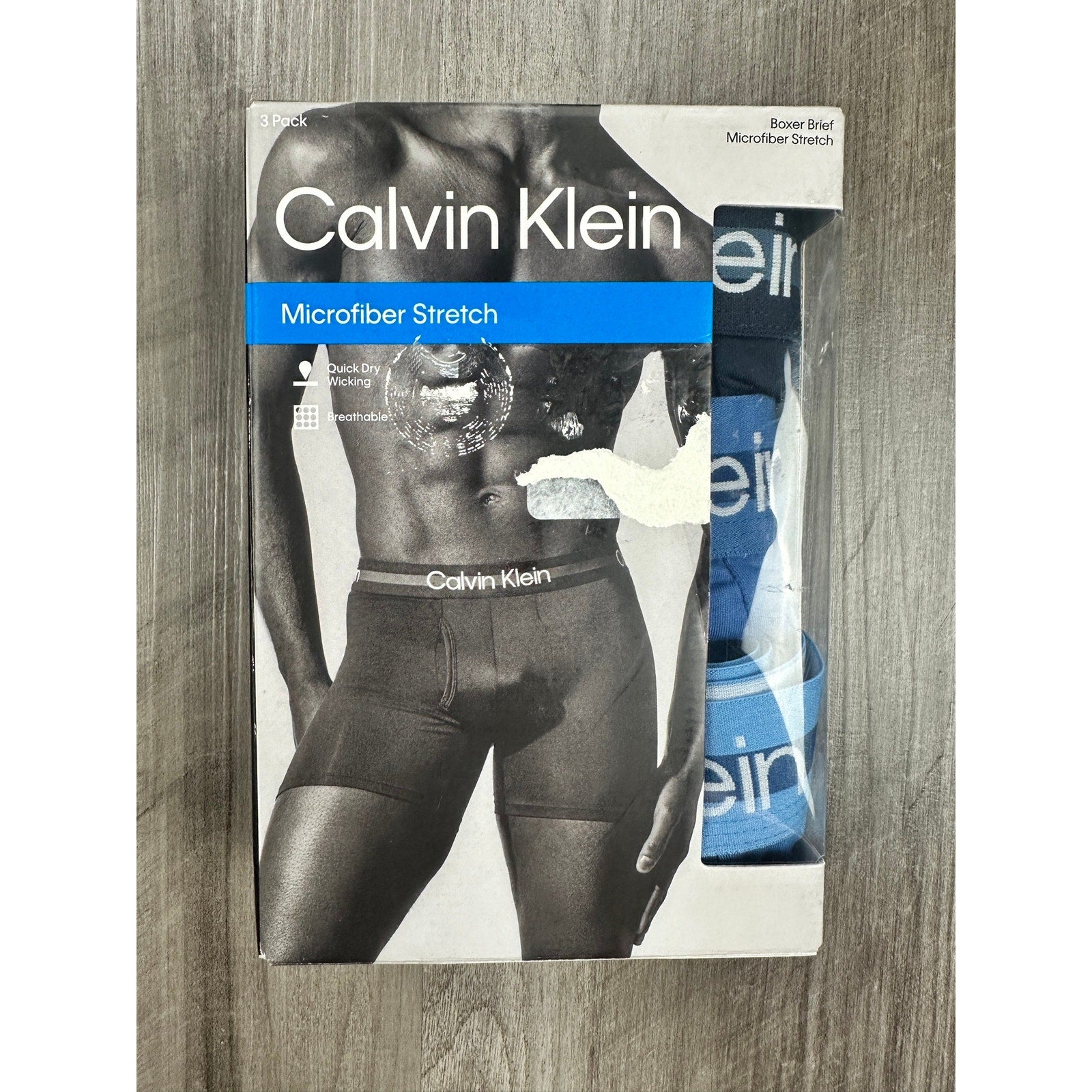 Calvin Klein Microfiber Stretch Boxer Brief 3-Pack in Blue Multi — Size Large