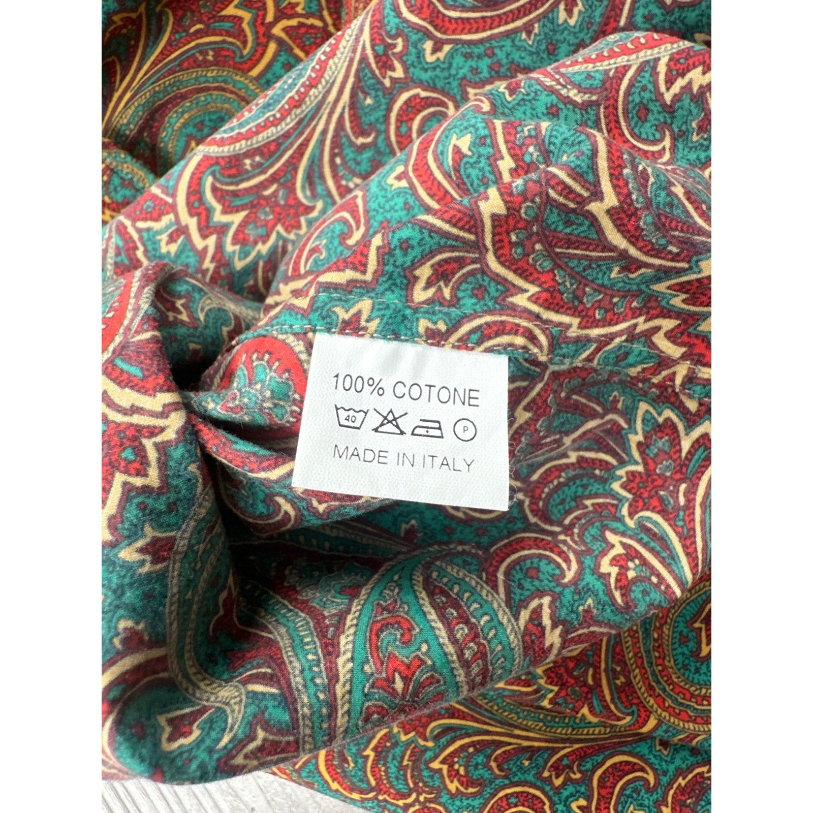 Maus & Hoffman Solemare Made in Italy Paisley Long Sleeve Button Down in Green, Red and Golden Yellow — Size XL // Preowned
