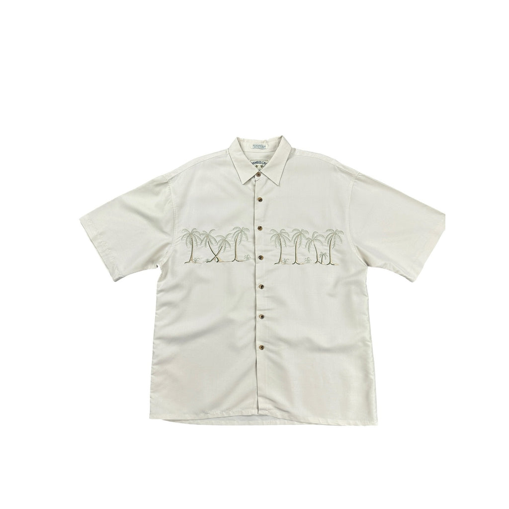 Bamboo Cay Hawaiian Tropical Palms Short Sleeve Button Down in Cream — Size L // Preowned