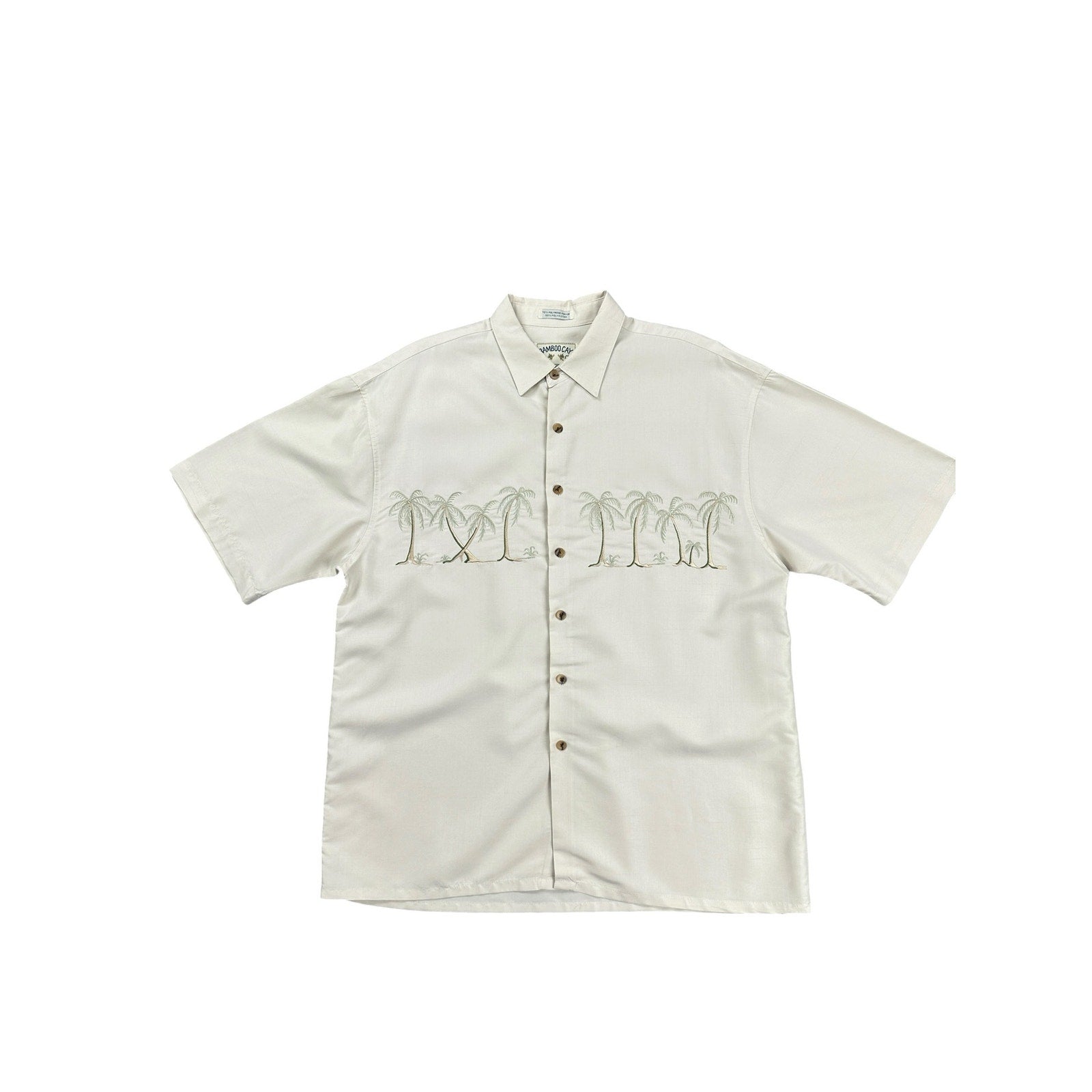 Bamboo Cay Hawaiian Tropical Palms Short Sleeve Button Down in Cream — Size L // Preowned