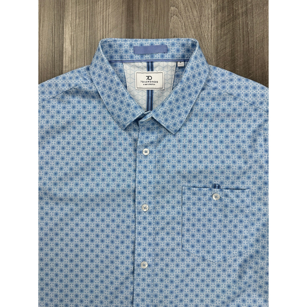 7 Diamonds Eldon 4-Way Stretch Woven Shirt in Light Blue White — Size Medium
