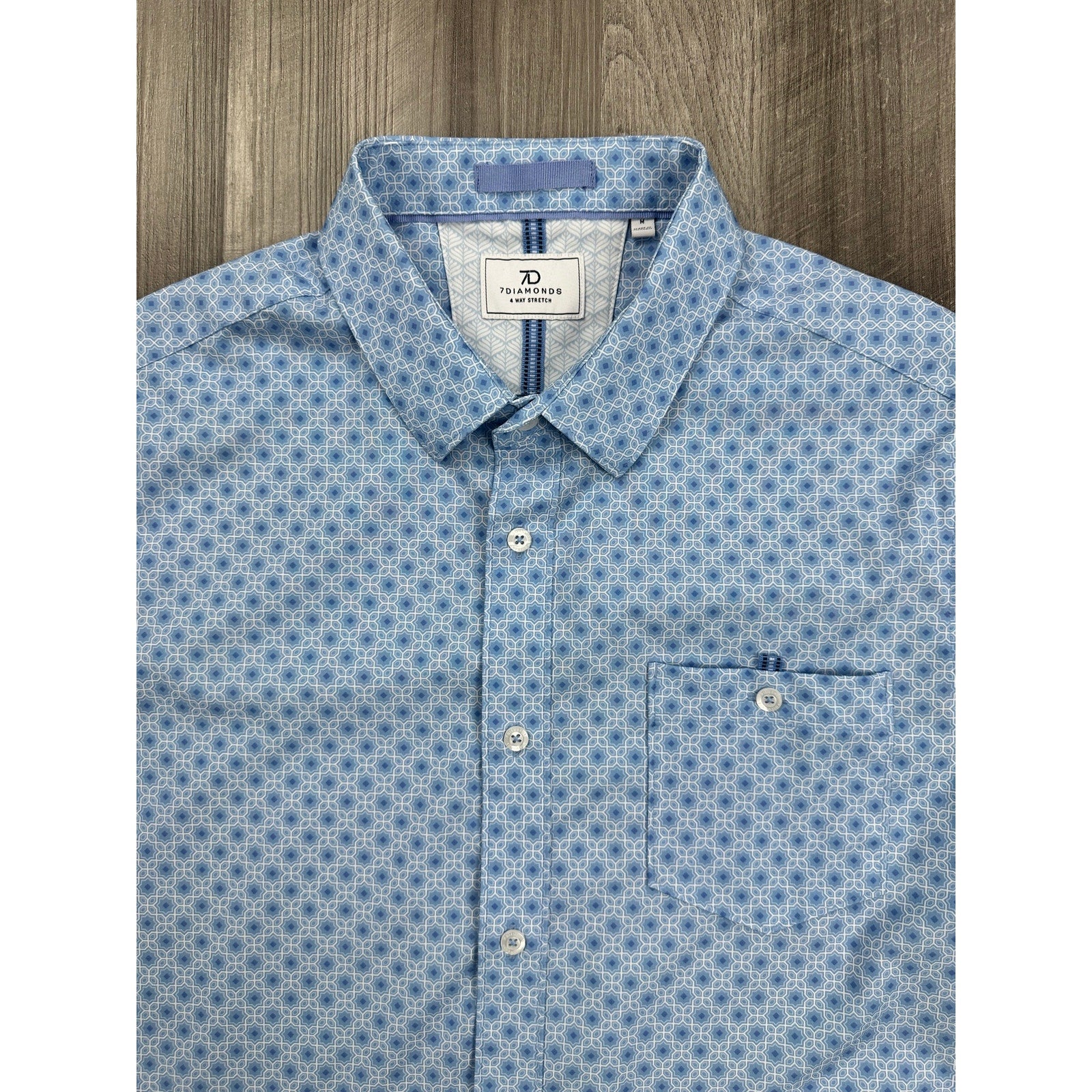7 Diamonds Eldon 4-Way Stretch Woven Shirt in Light Blue White — Size Medium