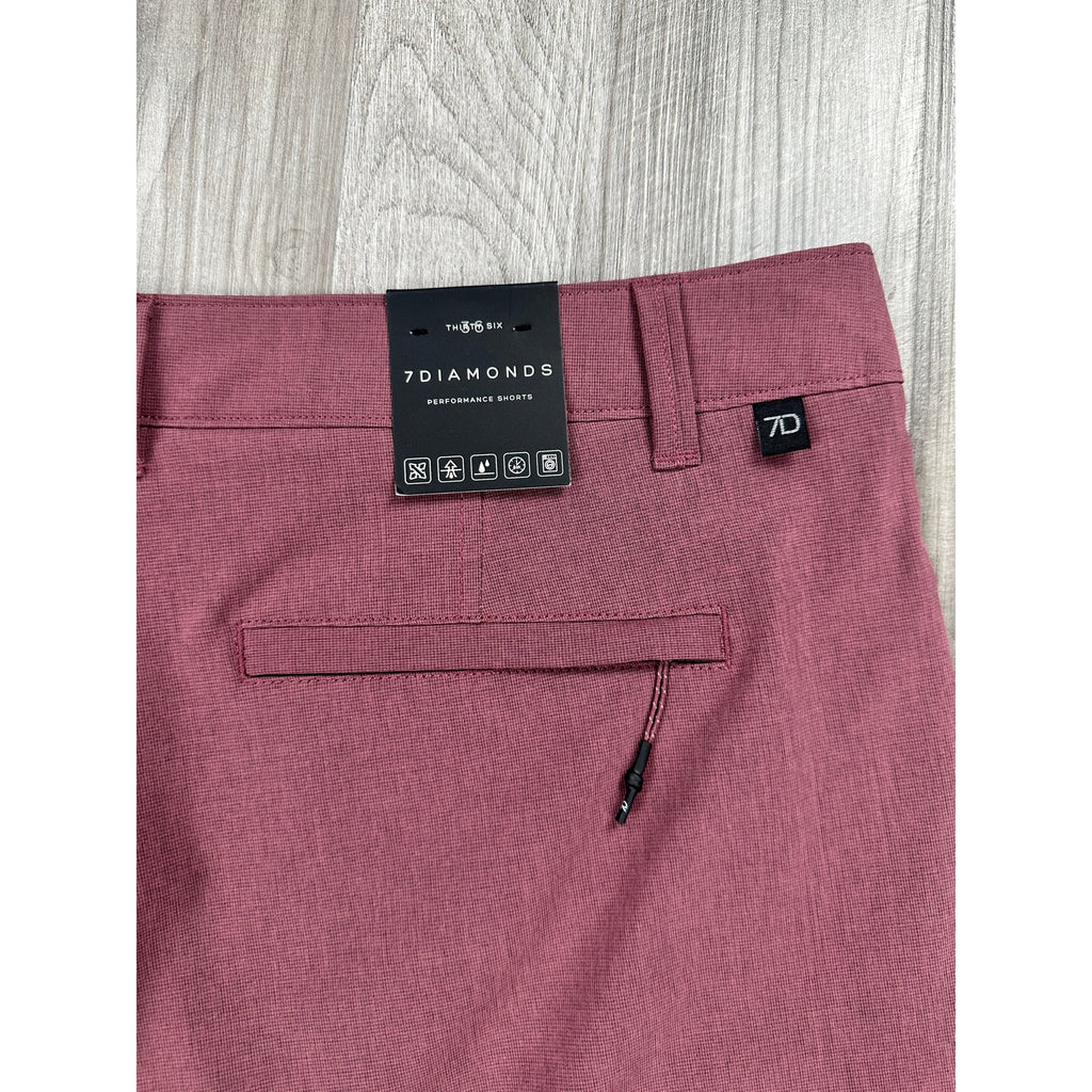 7 Diamonds Dynamic 7-Inch Hybrid Performance Shorts in Maroon — Size 36