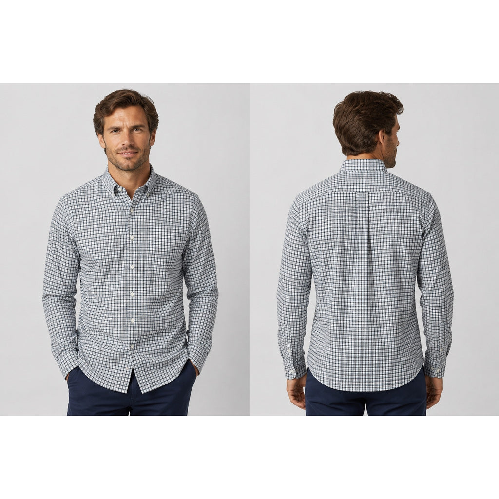 Onward Reserve Tailored Fit Plaid Long Sleeve Button Down in White, Blue, Navy and Dark Tan — Size XL // Preowned