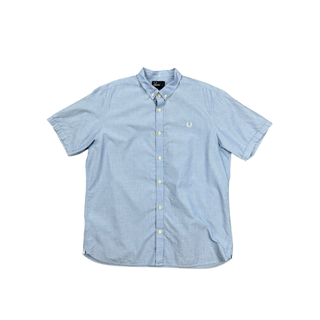 Fred Perry Slim Fit Short Sleeve Button Down in Blue — Size XL // Preowned