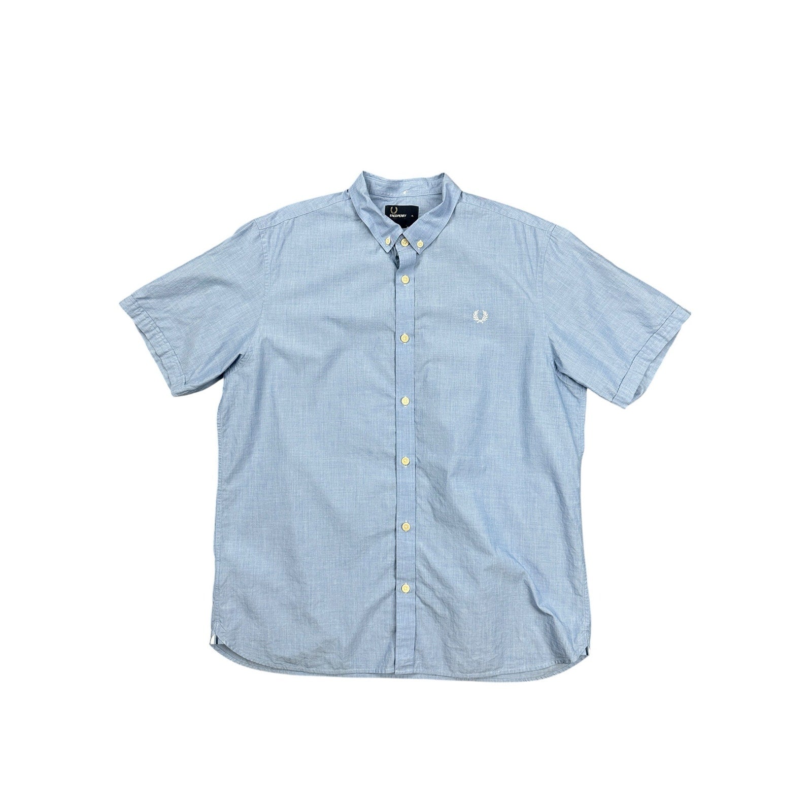 Fred Perry Slim Fit Short Sleeve Button Down in Blue — Size XL // Preowned