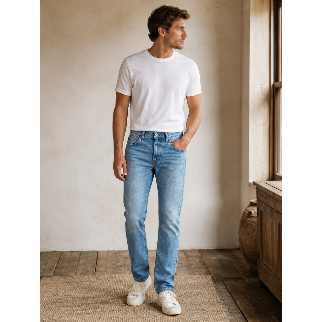 Paige Transcend Vintage Federal Nielson Slim Straight Jean in Nielson Blue — Size 29