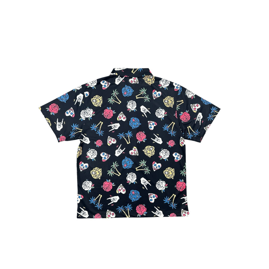 Devereux Golf Freestyle Skull Tiger Roses Performance Polo — Size Medium