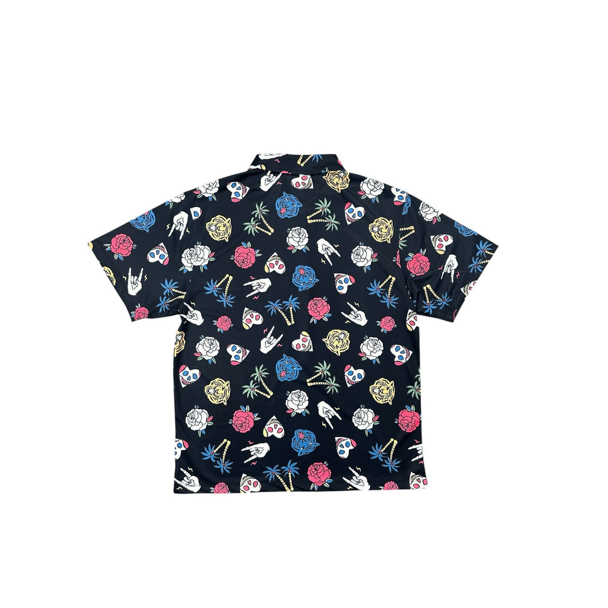 Devereux Golf Freestyle Skull Tiger Roses Performance Polo — Size Medium