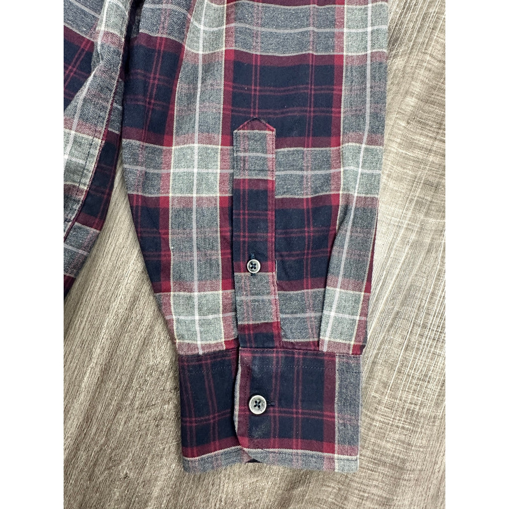 UNTUCKit Alentejo Plaid Flannel Long Sleeve Button Down in Navy Maroon Gray White Cream — Size 2XL // Preowned