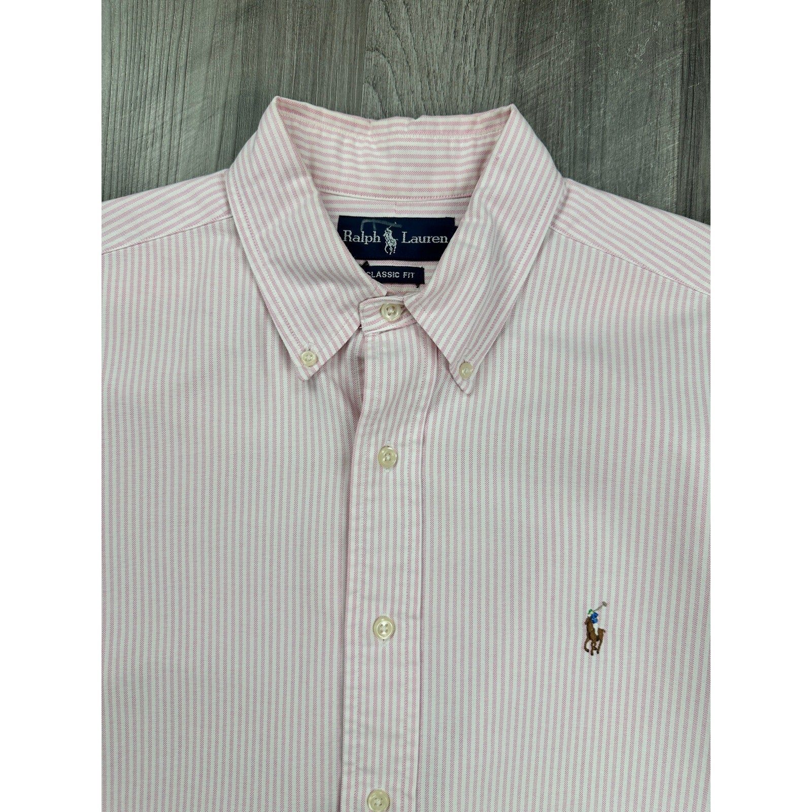 Ralph Lauren Classic Fit Striped Short Sleeve Button Down in Pink White — Size L // Preowned