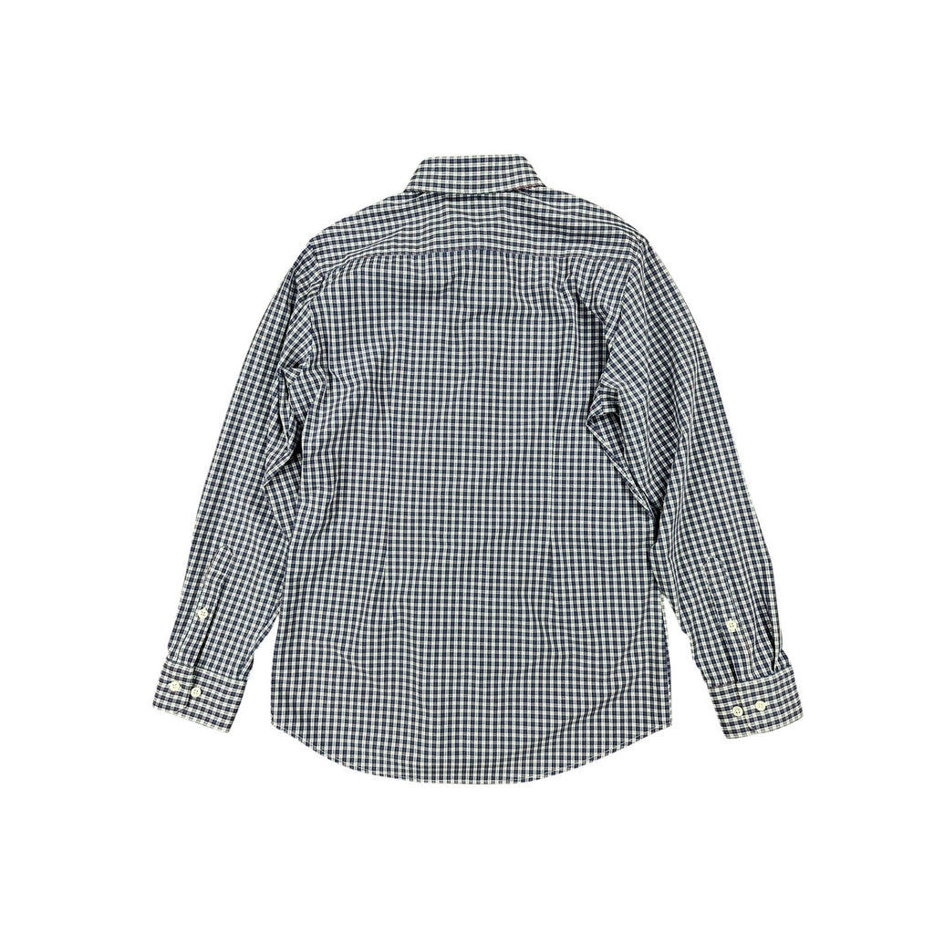 Mizzen+Main Leeward Trim Fit Performance Plaid Long Sleeve Button Down in Navy Red White — Size Medium // Preowned