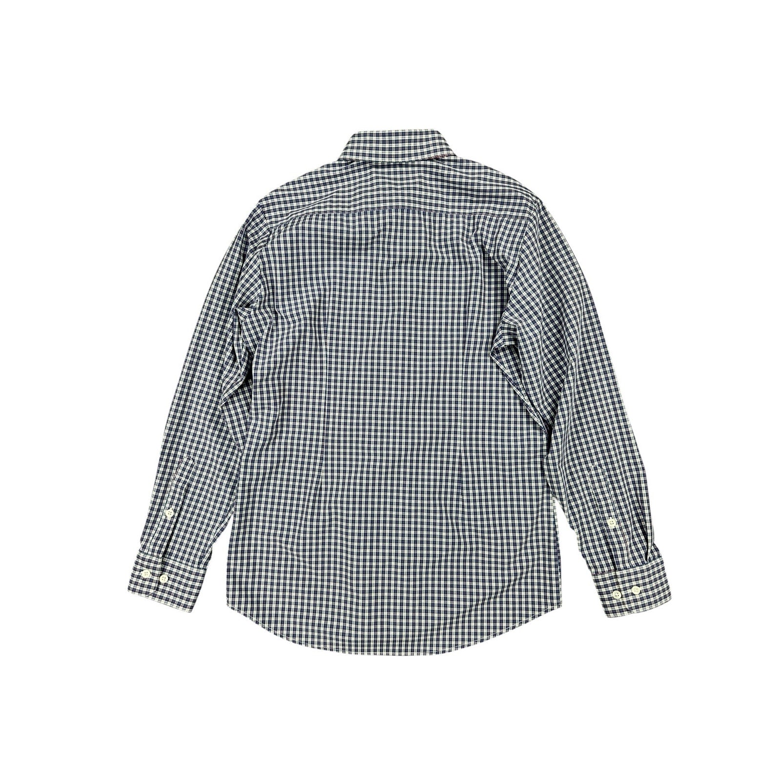 Mizzen+Main Leeward Trim Fit Performance Plaid Long Sleeve Button Down in Navy Red White — Size Medium // Preowned