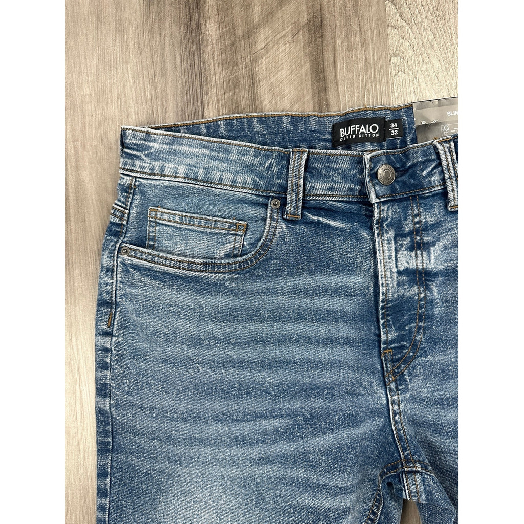 Buffalo David Bitton Slim Ash Stretch Jeans in Marbled and Sanded — Size 34x32