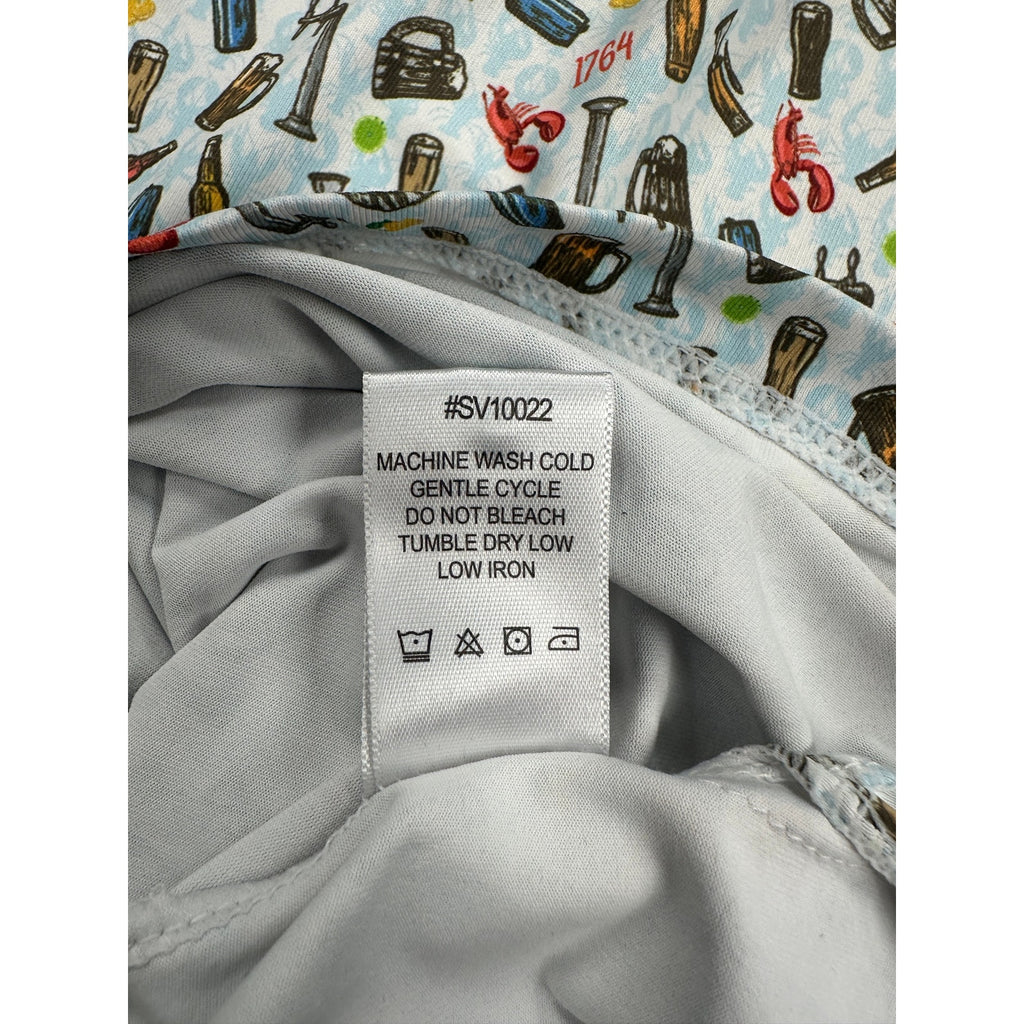 1764 Beer Crab Golf Polo in White Light Blue Lobster Print — Size Medium // Preowned