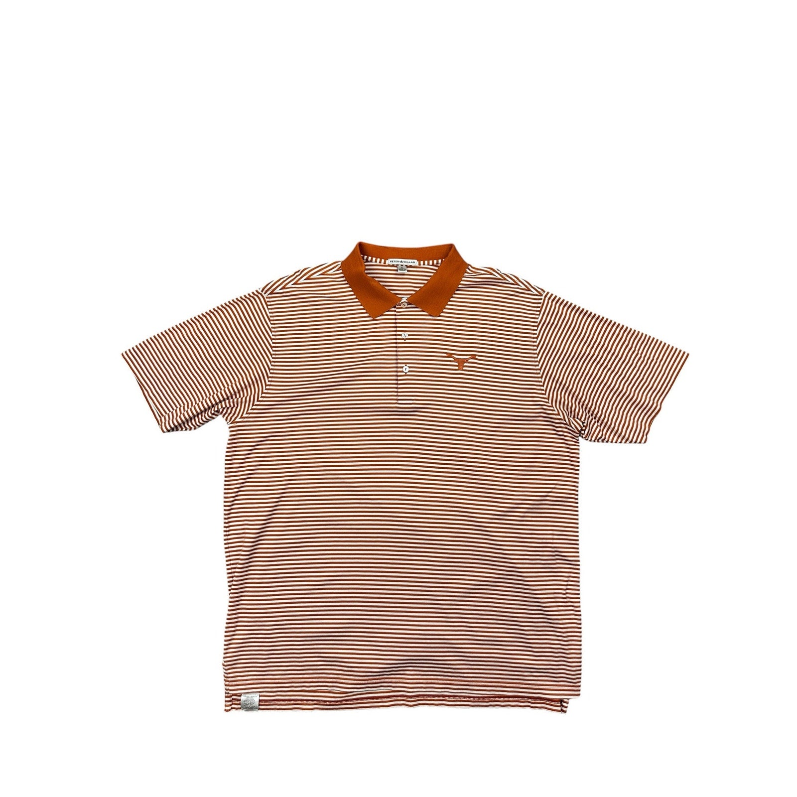 Peter Millar Texas Longhorns Striped Cotton Golf Polo in Burnt Orange, White — Size XL // Preowned