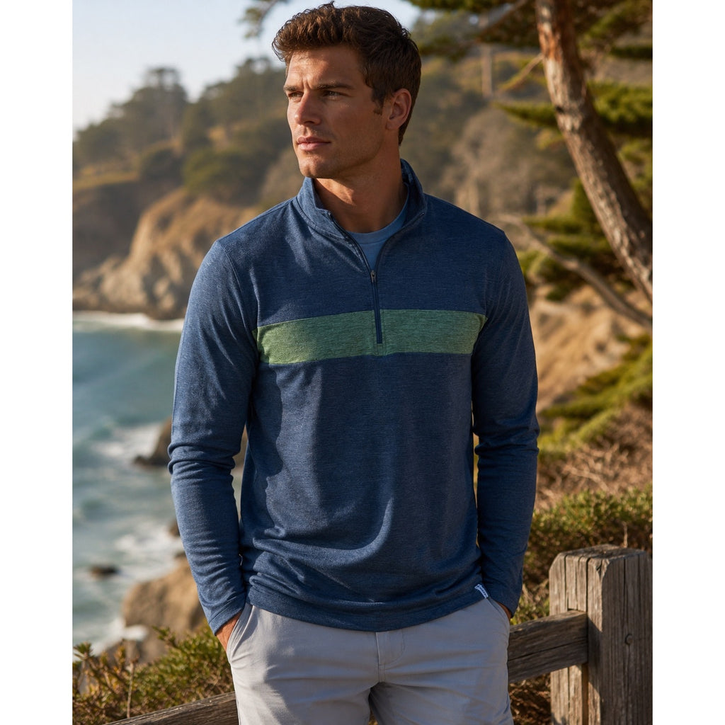 Marine Layer Weekend Sport Performance Pullover in Navy, Green — Size Large // Preowned