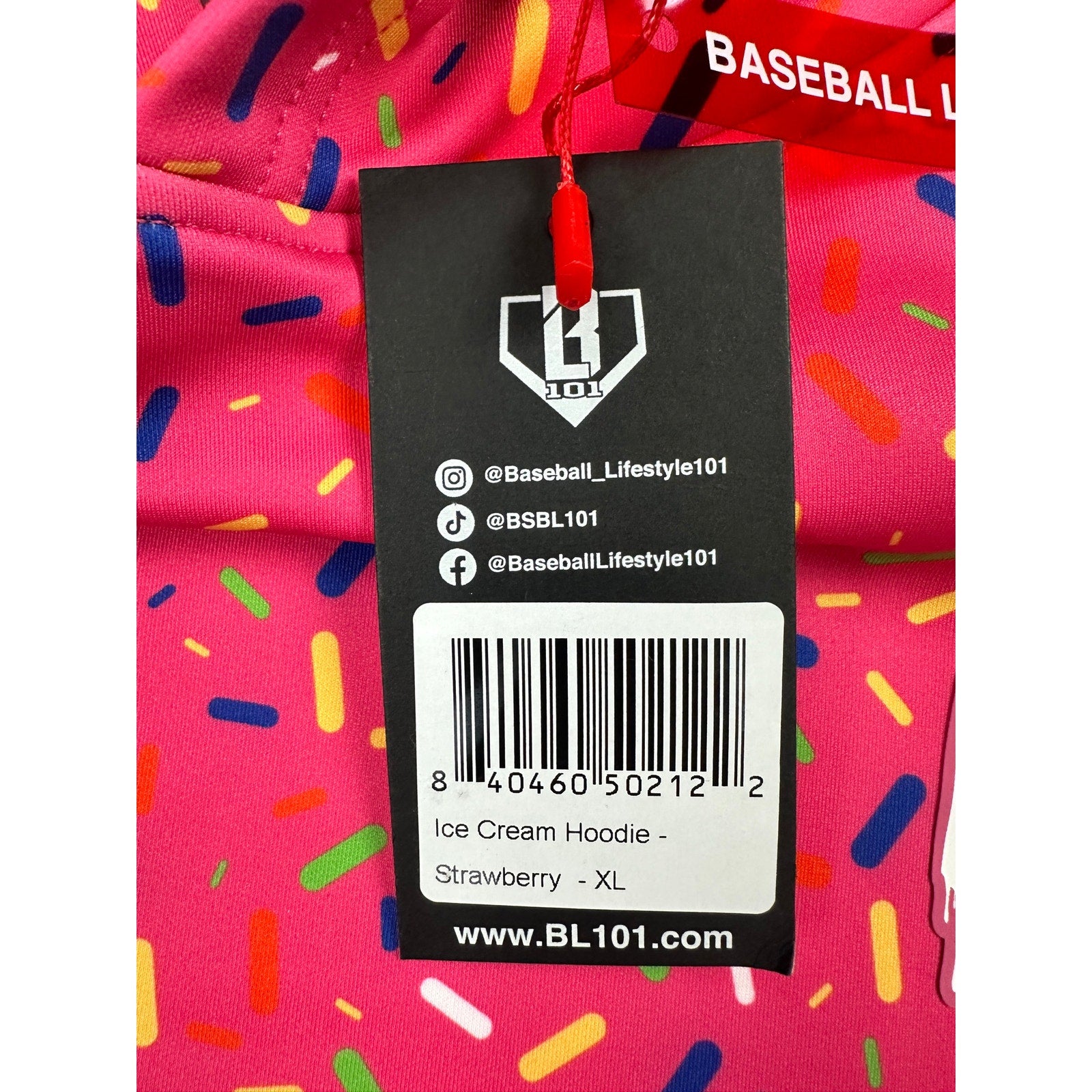 Baseball Lifestyle 101 Ice Cream Pullover Hoodie in Strawberry Pink — Size XL