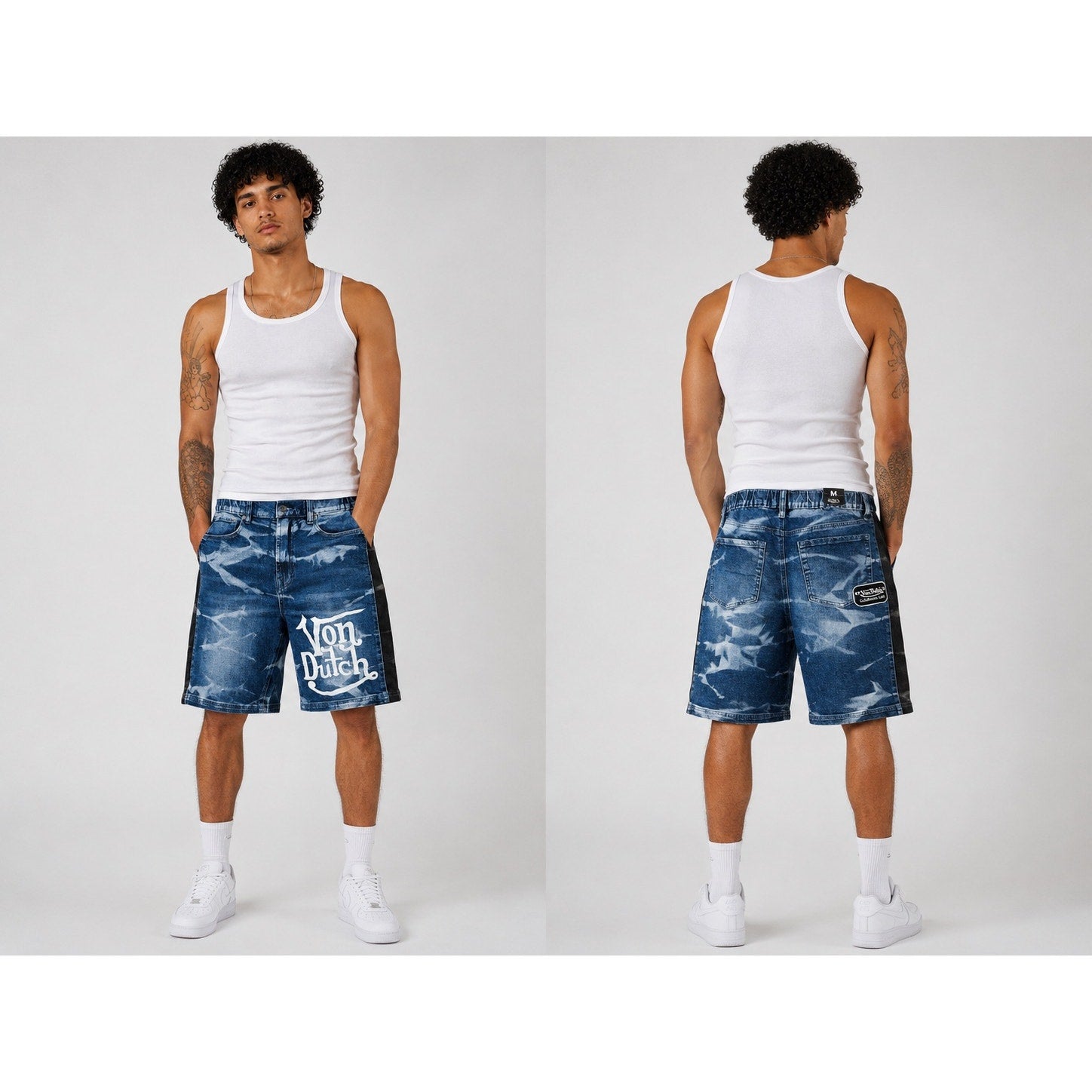 Von Dutch Denim Elastic Waist Shorts in Highblow Wash — Size Medium