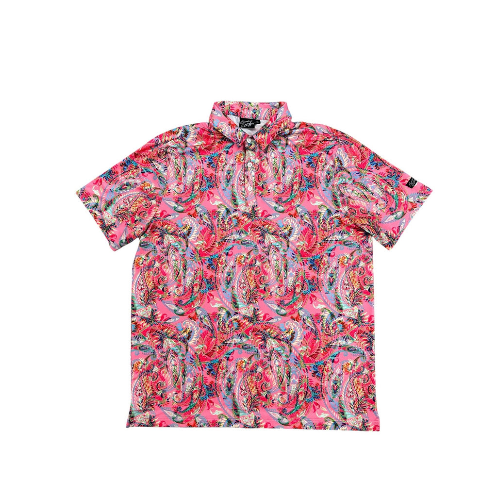 Sunday Swagger Bright Pink Paisley Golf Polo in Pink Multi — Size XL // Preowned