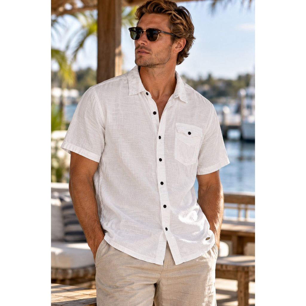 Blanco by Nature Lino Short Sleeve Button Down Shirt — Size 2XL