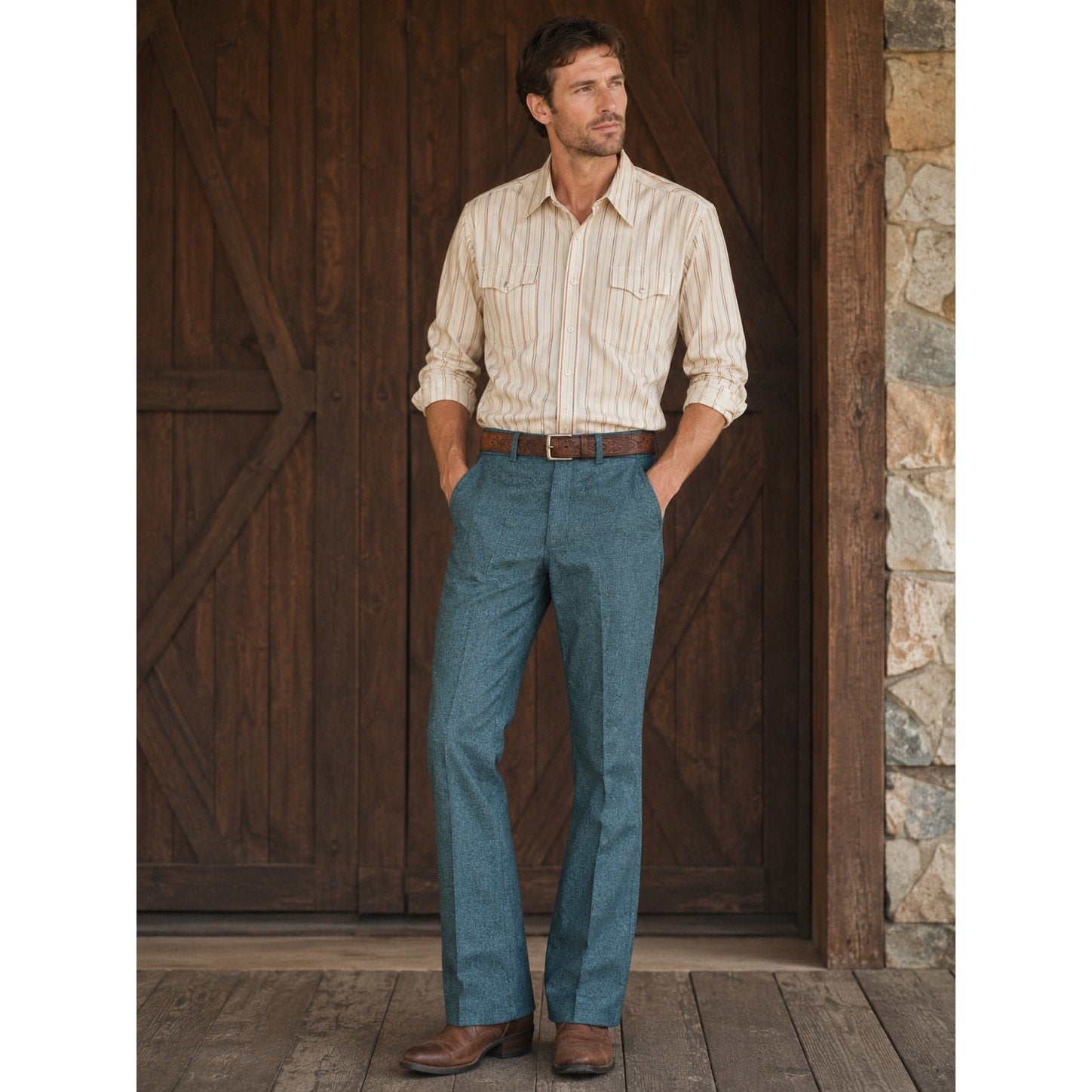 Wrangler Wrancher Dress Jean in Dark Teal Heather Bootcut — 44x32
