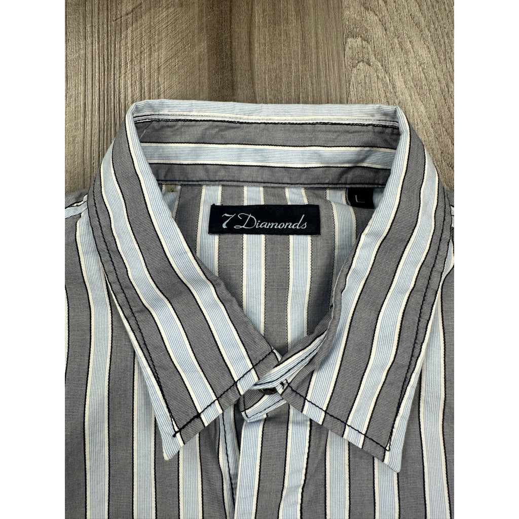 7 Diamonds Long Sleeve Stripe Button Down Shirt in Gray White Black — Size Large