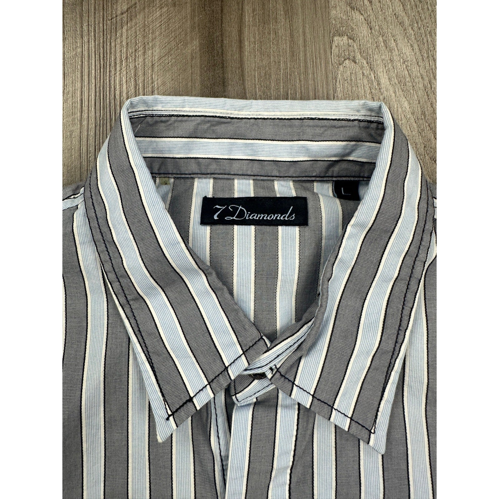 7 Diamonds Long Sleeve Stripe Button Down Shirt in Gray White Black — Size Large