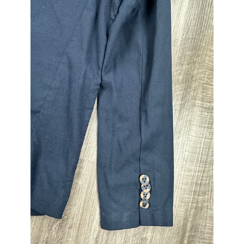 Ike Behar Unstructured Suit in Dark Navy Cotton Linen Spandex — Size Small