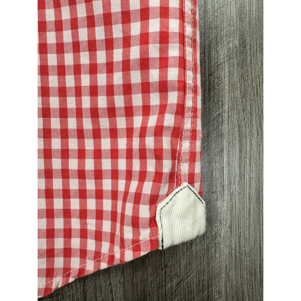 Lacoste Short Sleeve Regular Fit Gingham Poplin Shirt in Red, White — Size XL // Preowned