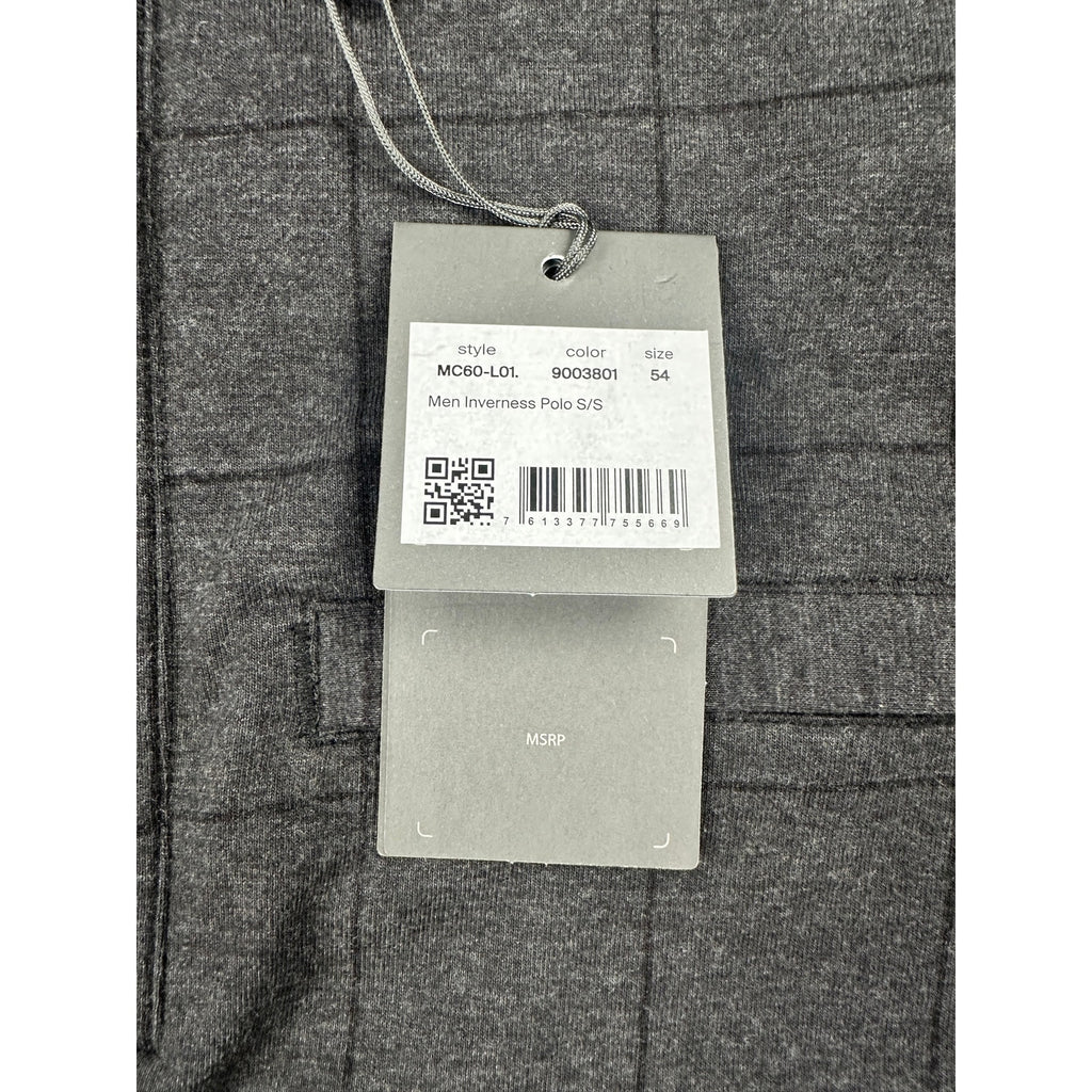 KJUS Inverness Windowpane Tech Polo in Charcoal, Black — Size 52 (Large)
