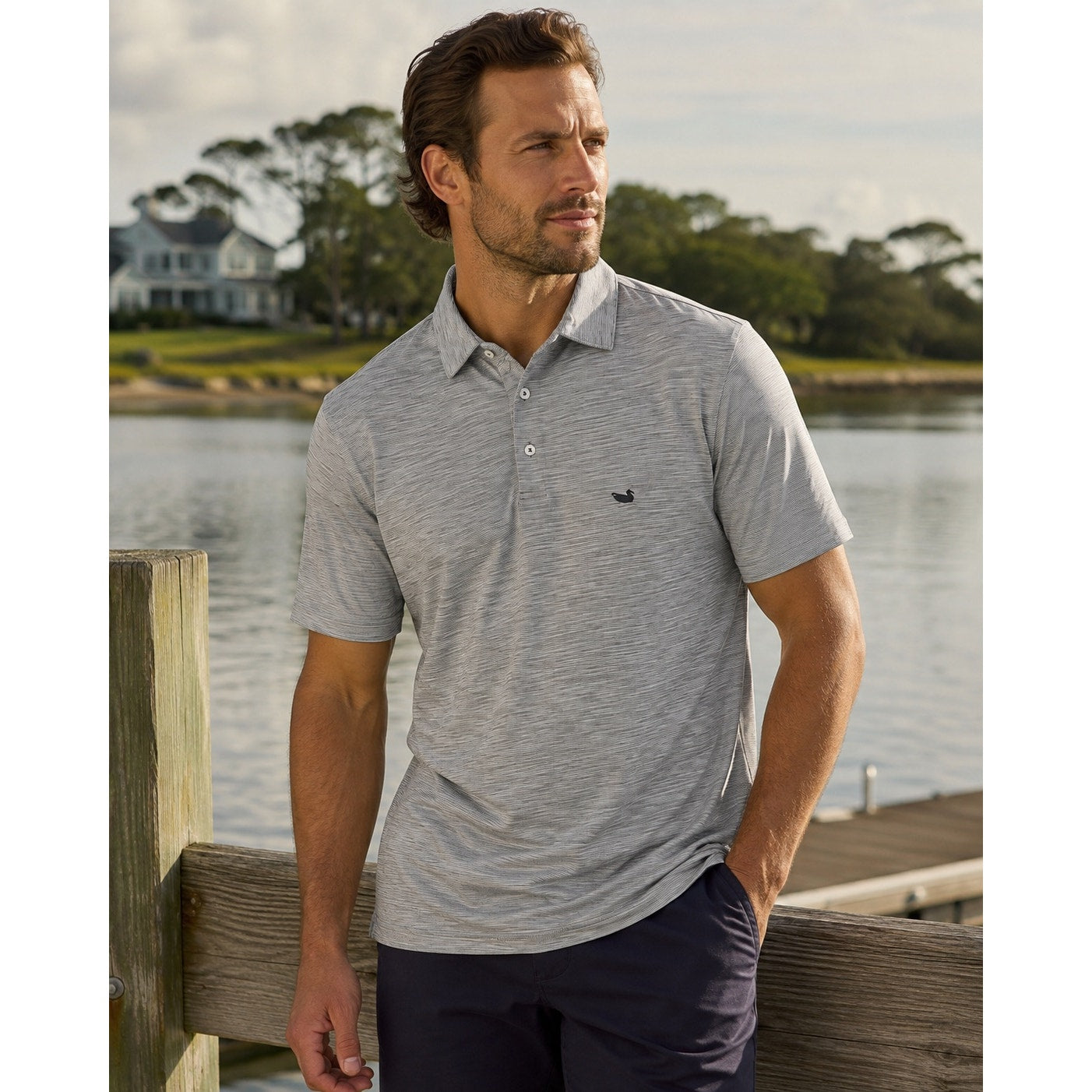 Southern Marsh Bermuda Performance Jersey Polo in Heather Gray — Size Small // Preowned