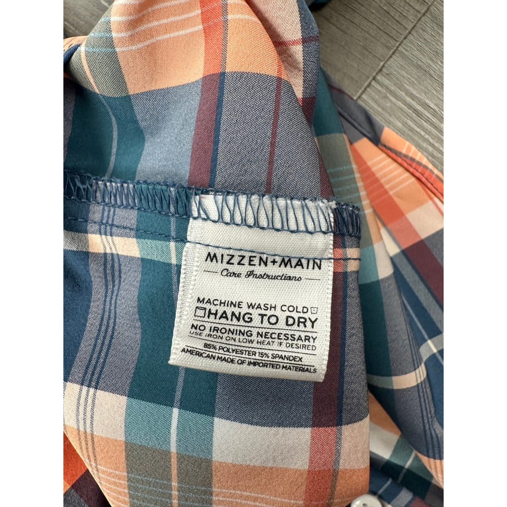 Mizzen+Main Leeward Collection Trim Fit Plaid Long Sleeve Button Down in Peach, Slate Blue, Teal, Green and White — Size 2XL // Preowned