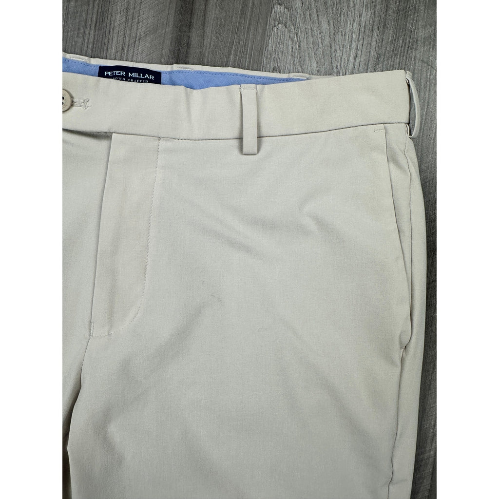 Peter Millar Surge Tailored Fit Crown Crafted Trouser Pants in Stone — Size 33x32 // Preowned