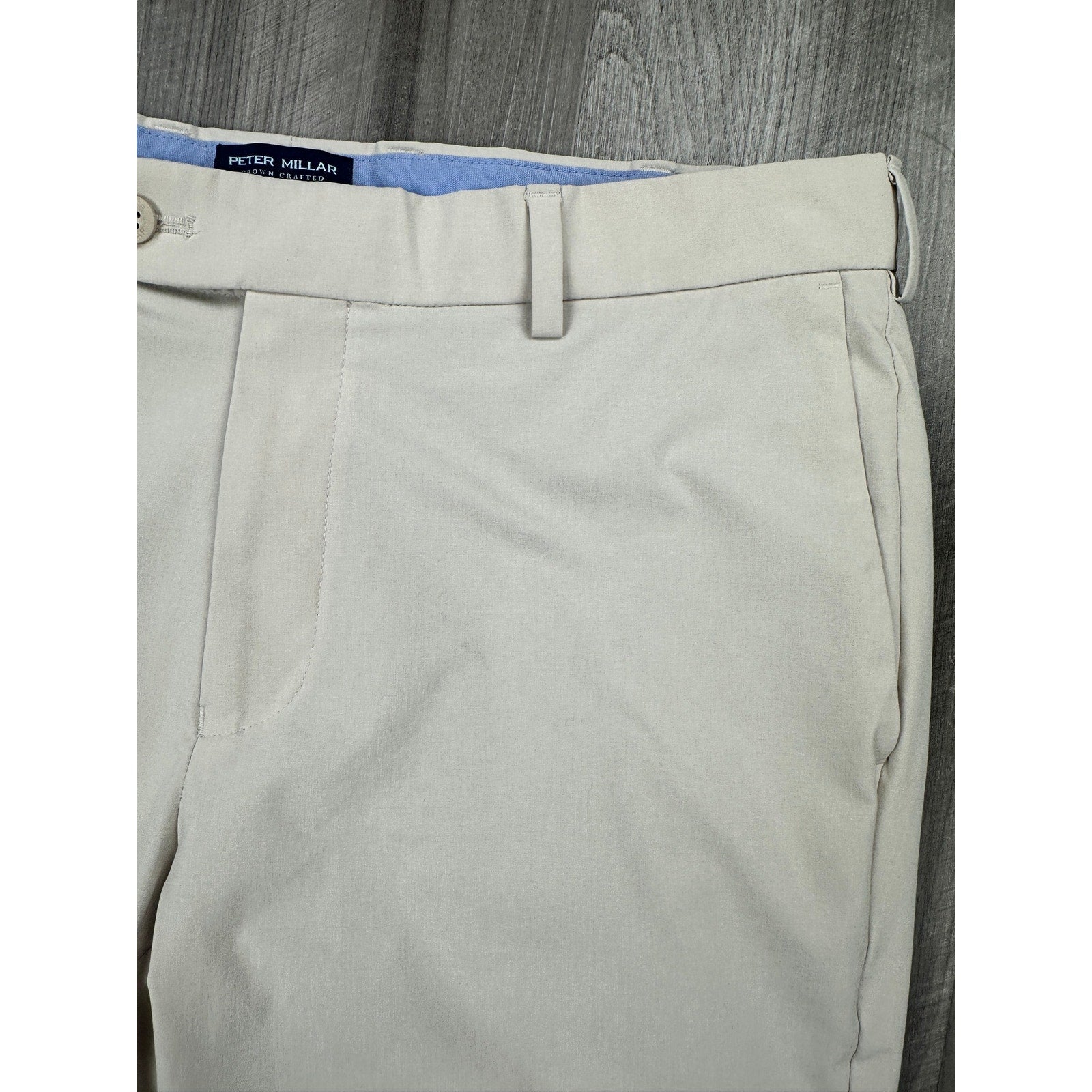 Peter Millar Surge Tailored Fit Crown Crafted Trouser Pants in Stone — Size 33x32 // Preowned