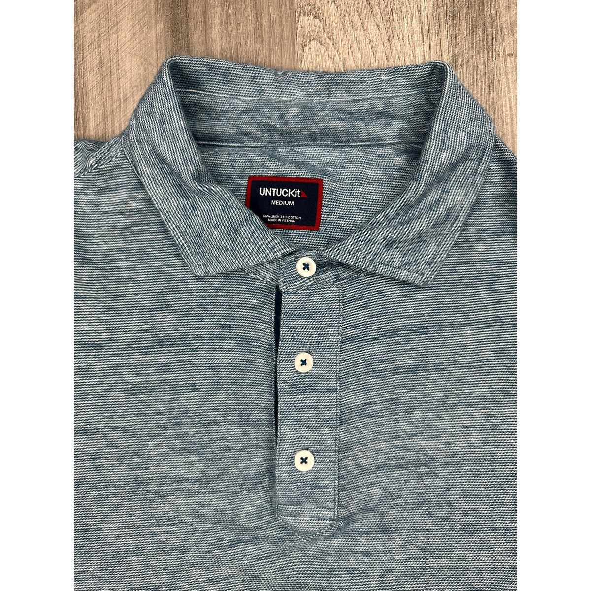 UNTUCKit Bardini Linen Blend Micro Stripe Regular Fit Polo — Size Medium // Preowned