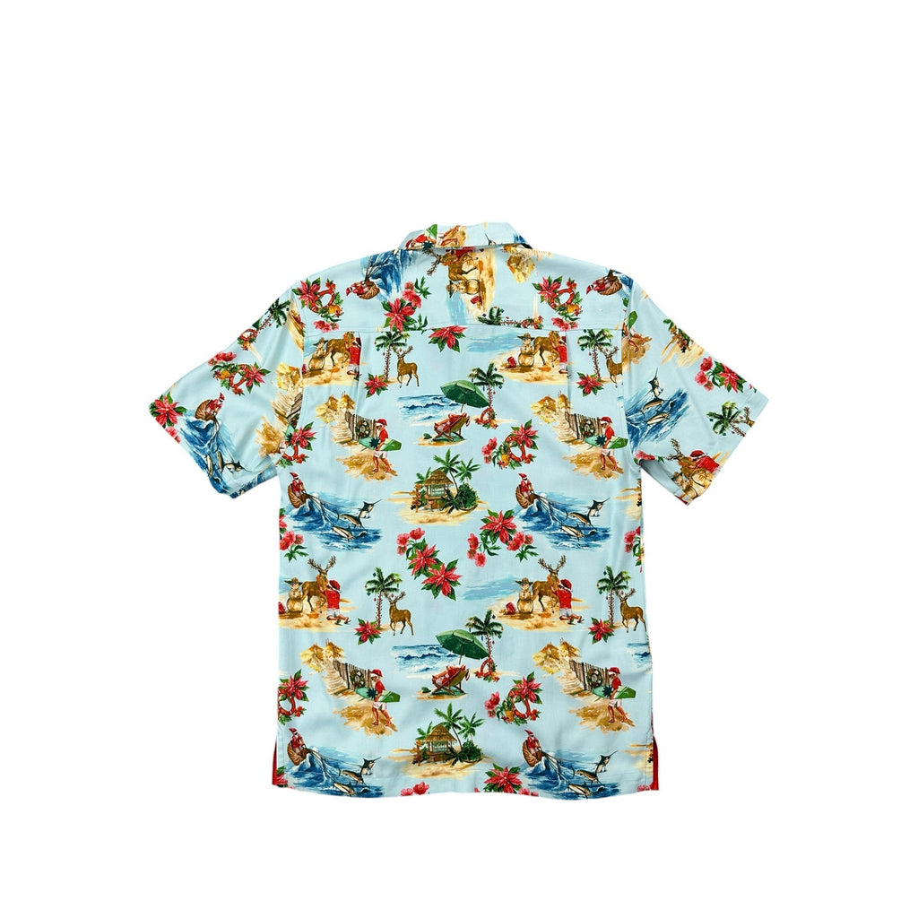Tommy Bahama Santa Shores Tropical Hawaiian Christmas Short Sleeve Button Down in Light Sky — Size XS