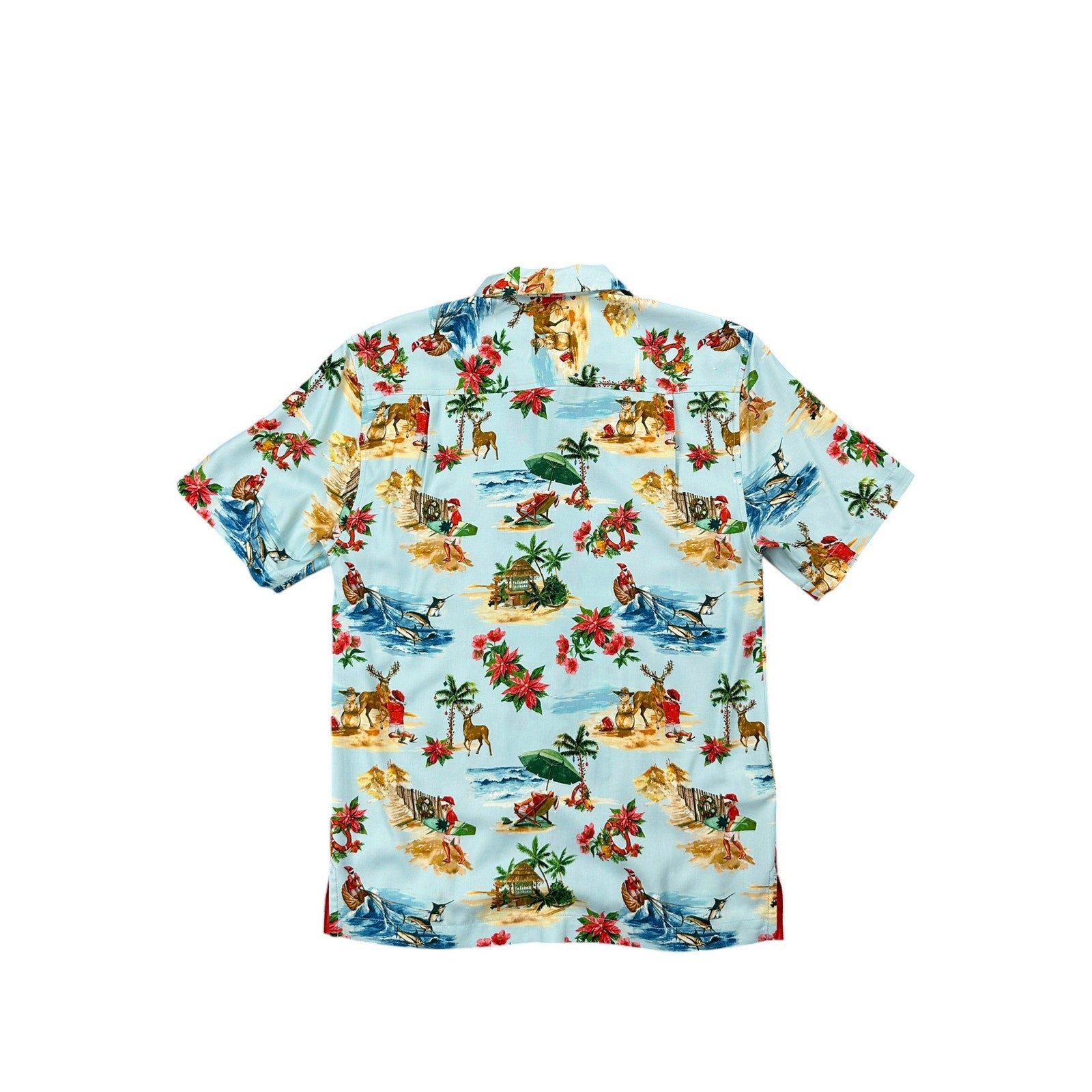 Tommy Bahama Santa Shores Tropical Hawaiian Christmas Short Sleeve Button Down in Light Sky — Size XS