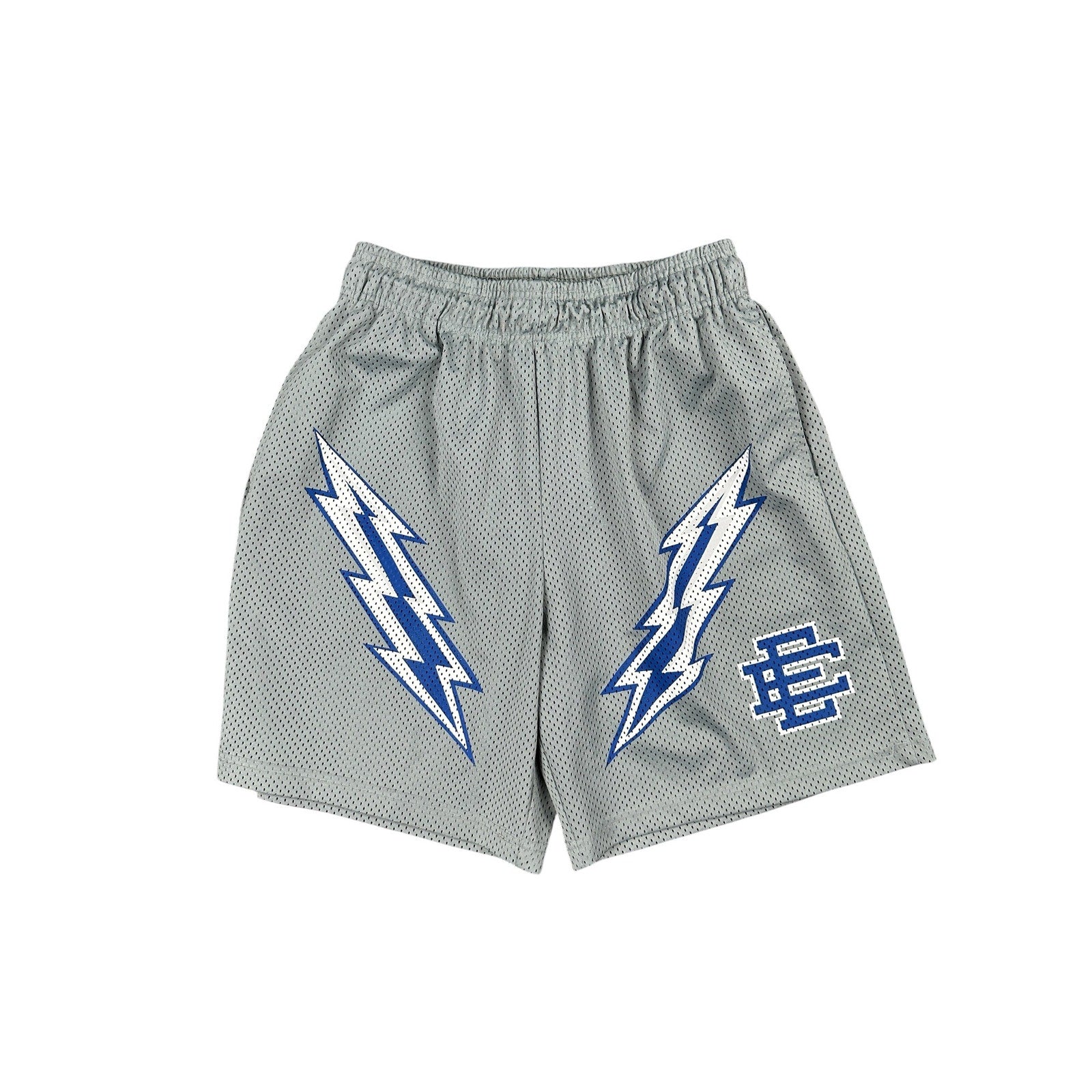 Eric Emanuel Bolt Mesh Gym Shorts in Gray, Blue and White — Size XL // Preowned