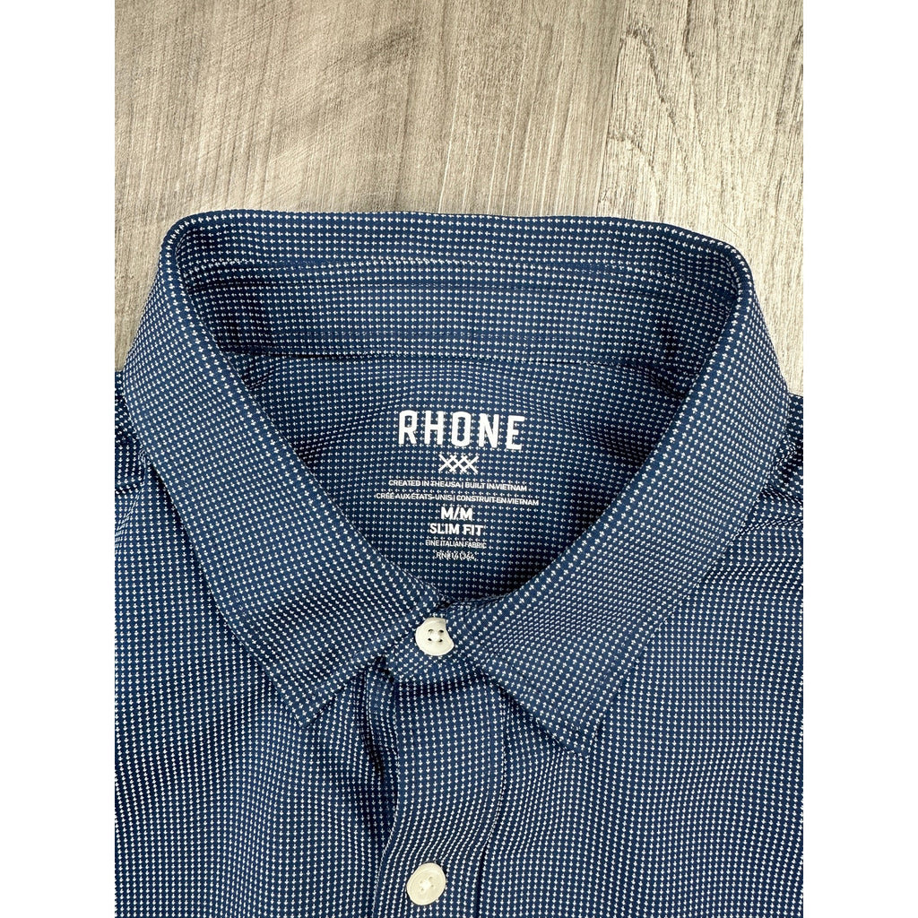 Rhone Slim Fit Birdseye Long Sleeve Commuter Shirt in Navy, White — Size Medium // Preowned