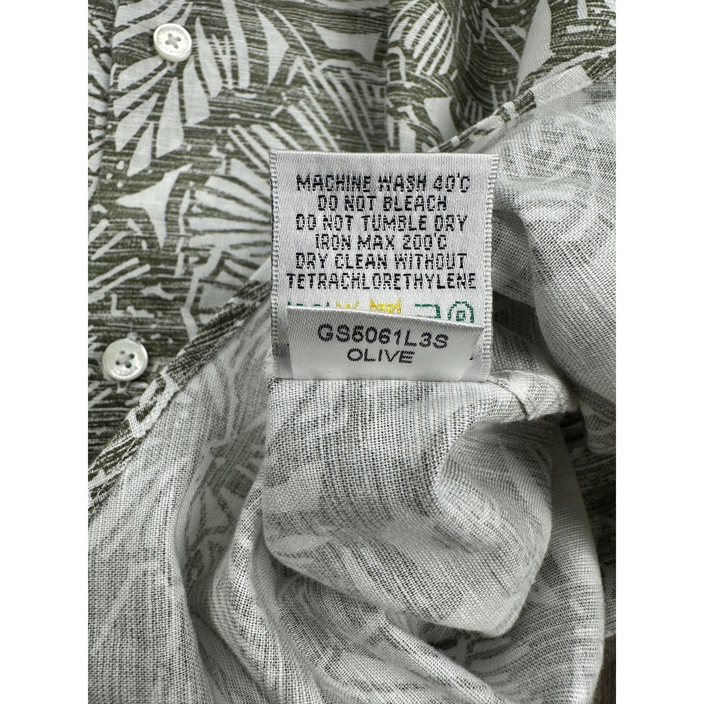 Bugatchi Julian Floral Linen Cotton Shaped Fit Long Sleeve Button Down in Olive White — Size Medium