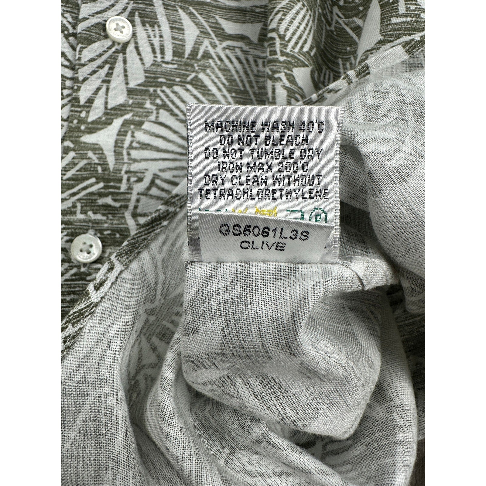 Bugatchi Julian Floral Linen Cotton Shaped Fit Long Sleeve Button Down in Olive White — Size Medium